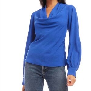 Fifteen Twenty cowl neck long sleeve blouse top blue XS